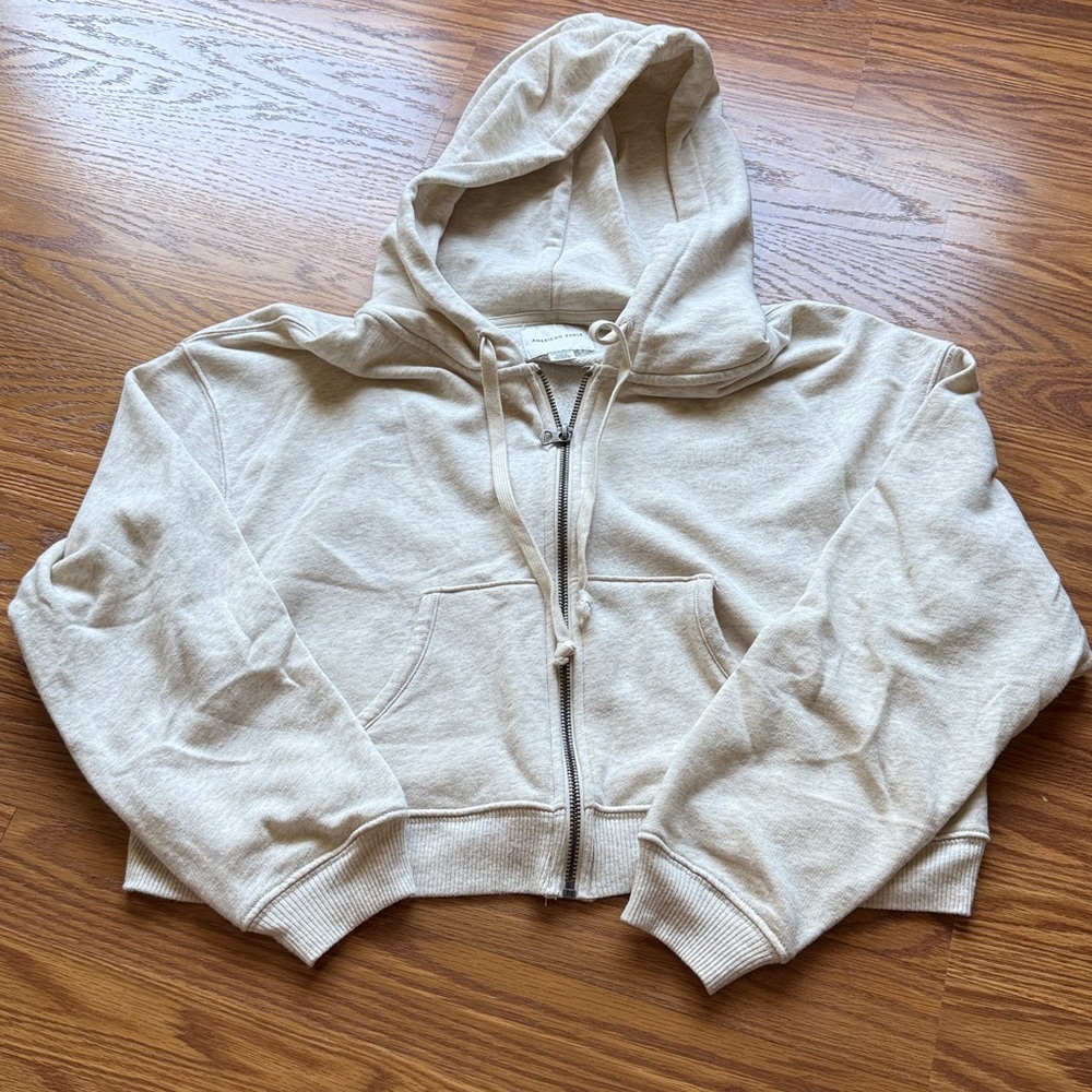 American Eagle Outfitters Cropped Beige Zip-up Hoodie